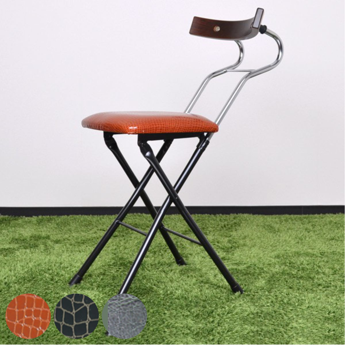 折りたたみ椅子 座面高47.5cm 背もたれ付 レザー調 ロイドチェア 椅子 いす チェア 折りたたみ 折り畳みイス 簡易椅子 デスクチェア コンパクト おしゃれ レトロ 背もたれ スイング