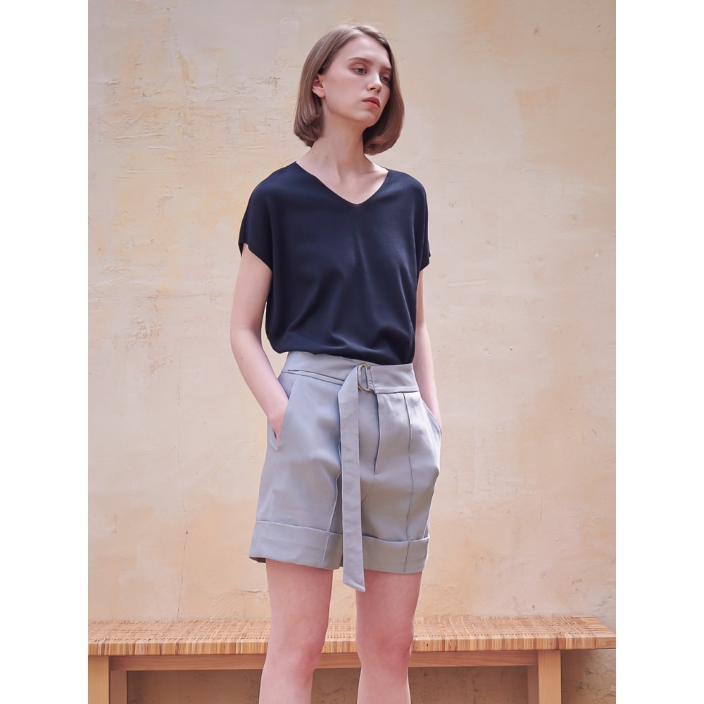 ACUD Rita リネンショートパンツ ブルー