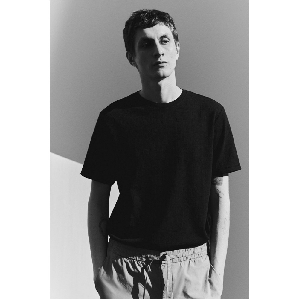 H&M レギュラーフィットテクスチャー T シャツネイビーブルー