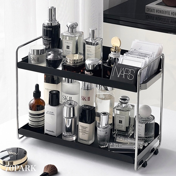 アイアン シルバー フレーム 二段 コスメ 収納 ラック 全2色 おしゃれ 韓国インテリア 韓国雑貨 韓国っぽ インテリア雑貨 韓国 70PARK