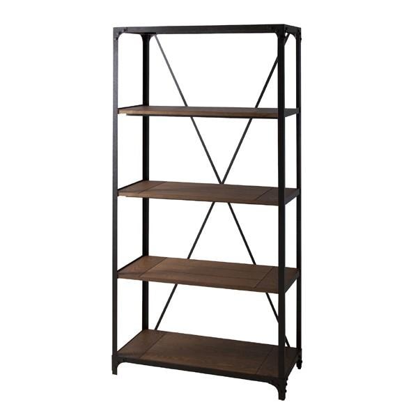 什器 スリム 5段 スチール ラック 棚 木製 ビンテージ風