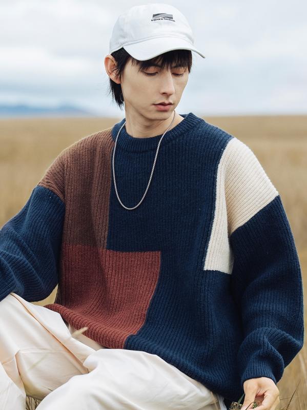 メンズ 秋 冬 ニット トレーナー パーカー メンズ レディース アメリカン スタイル カップル カジュアル ストリート ヒップホップ オシャレ カワイイ ステッチ デザイン ニット セーター レトロ