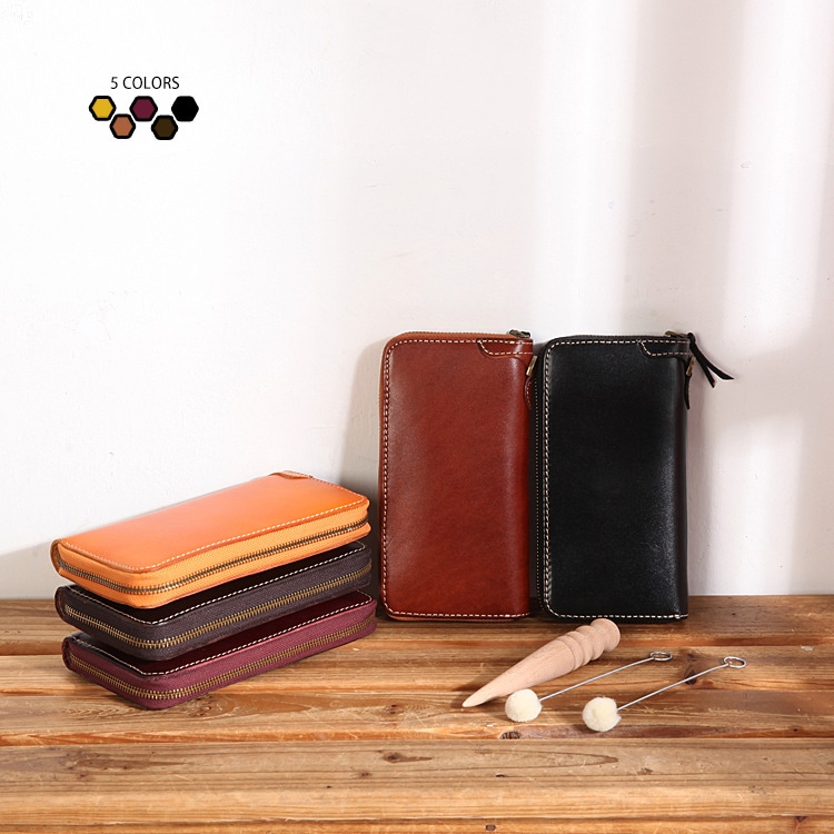 2019新しいオリジナルの手作りの男性と女性のレトロレザーウォレット第1層の牛革手作りのロングジッパークラッチ