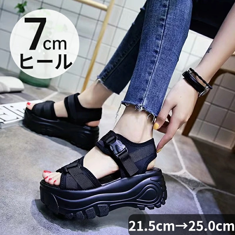 【急速出荷】サンダル 7cmヒール 厚底サンダル レディース サンダル 軽量 歩きやすい コンフォート シューズ スポーツサンダル 大きいサイズ 衝撃吸収 通気性 靴 ベルクロ スニーカー 春