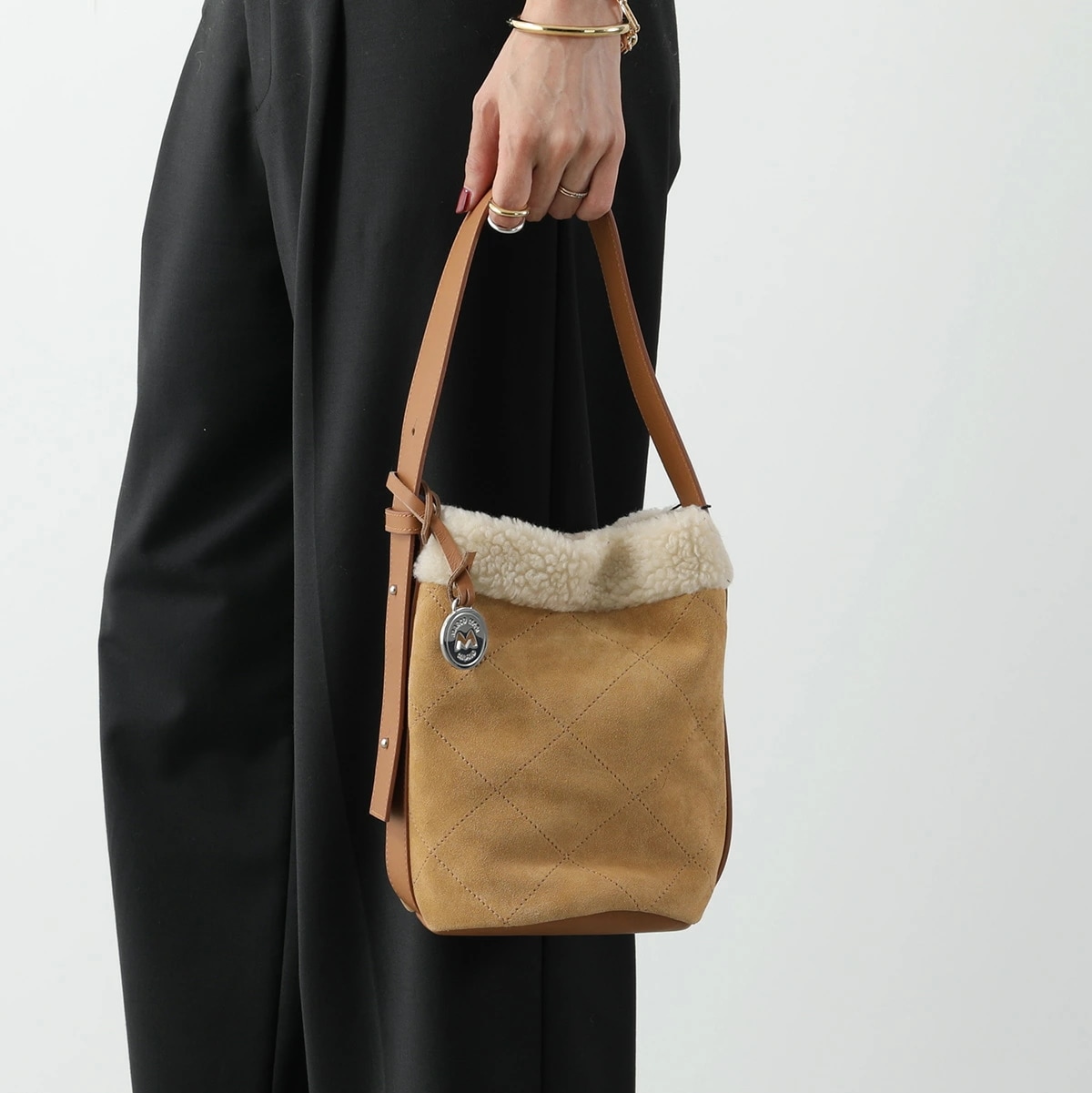 MARCO MASI マルコマージ バケットバッグ 3661 SUE-V-E レディース スウェード×ボア レザー バケツバッグ ホーボーバッグ 鞄 CAMEL