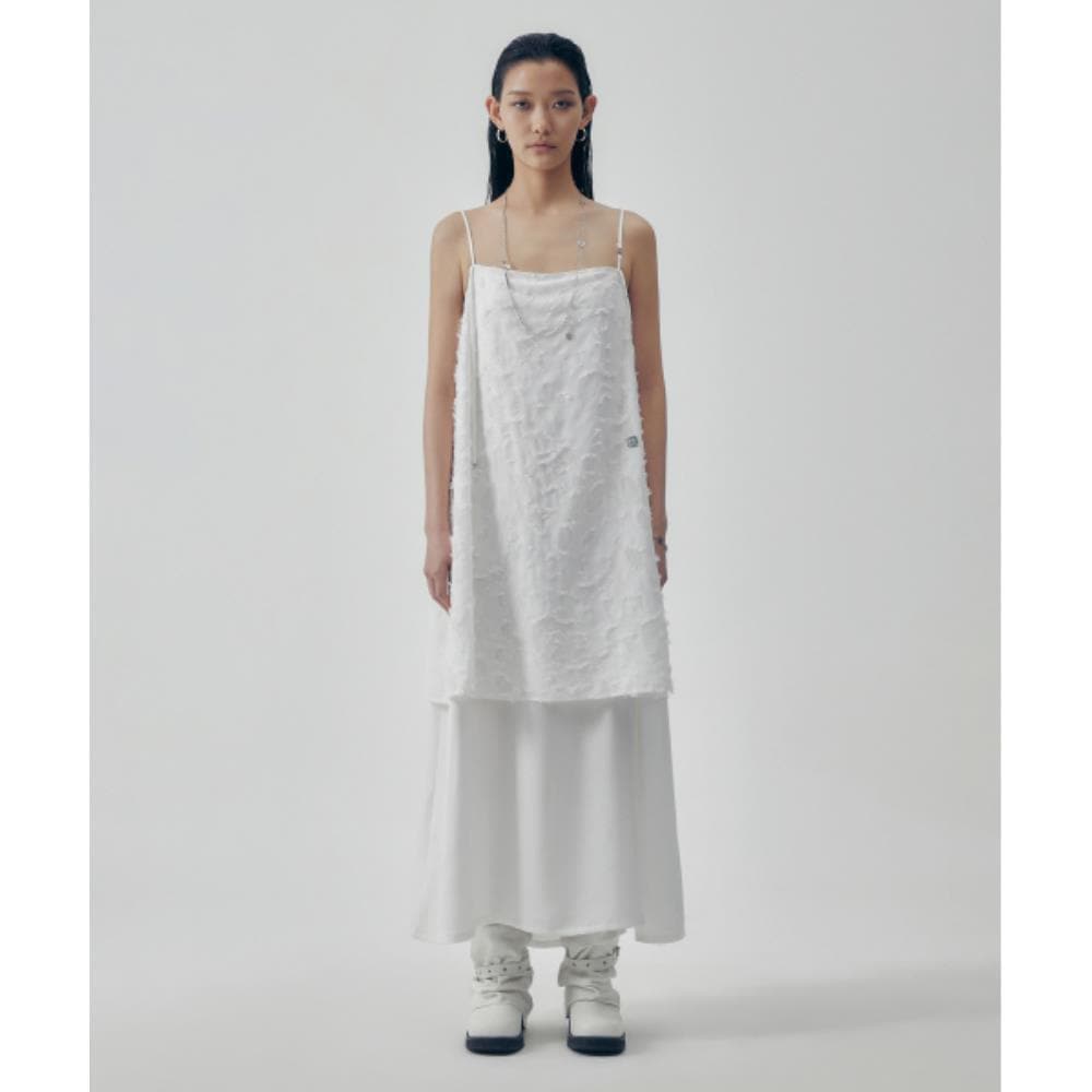 TREEMINGBIRD Tiered Sleeveless Long OnePiece White TM2
