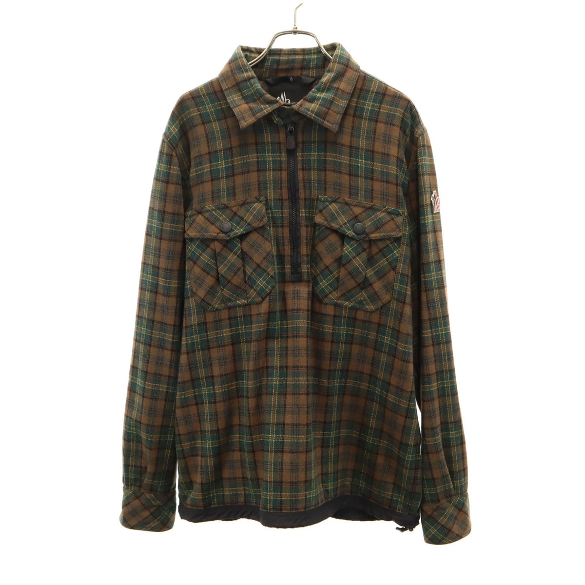 長袖 ハーフジップ ネルシャツ L ブラウン系 プルオーバー メンズ 古着