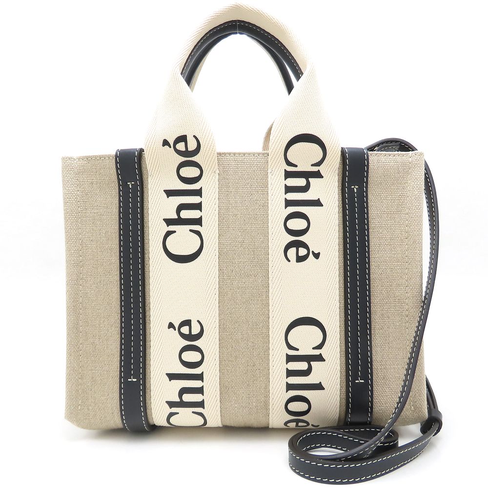 ウッディ スモールトート CHC22AS397I2691J ハンドバッグ 2WAY リネンxカーフ White Blue/352337【中古】