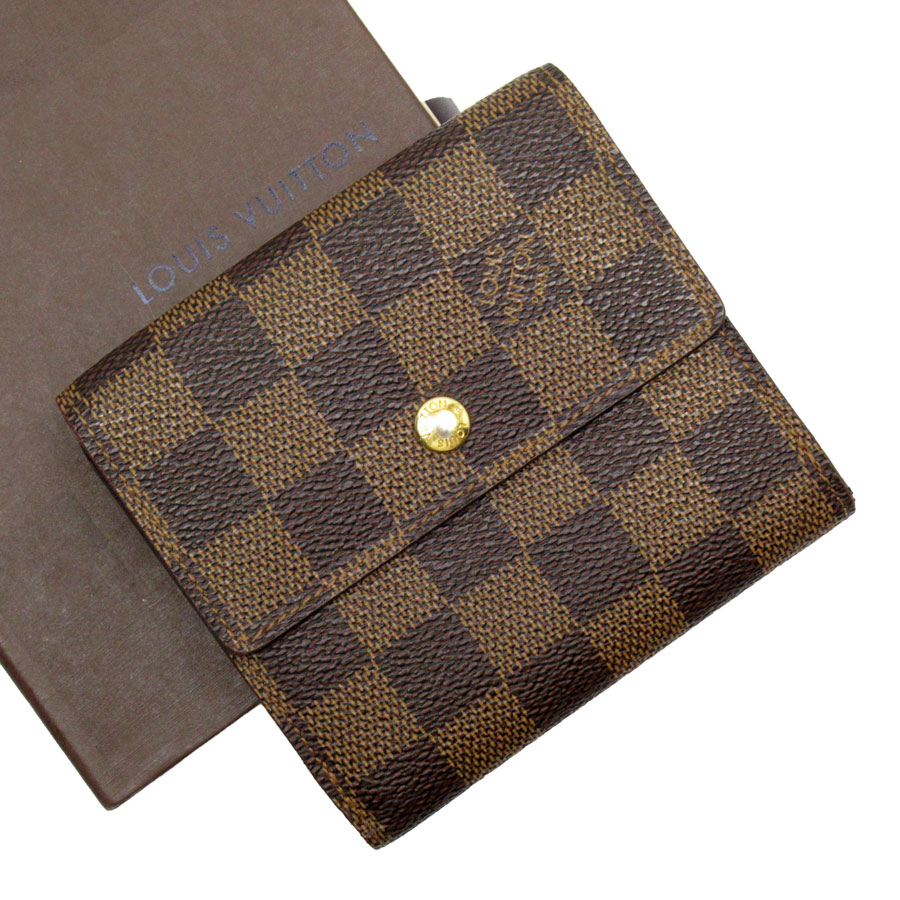 ルイ ヴィトン LOUIS VUITTON 三つ折り財布 ダミエ ポルトフォイユ エリーズ ダミエキャンバス ブラウン ゴールド ユニセックス w0179a