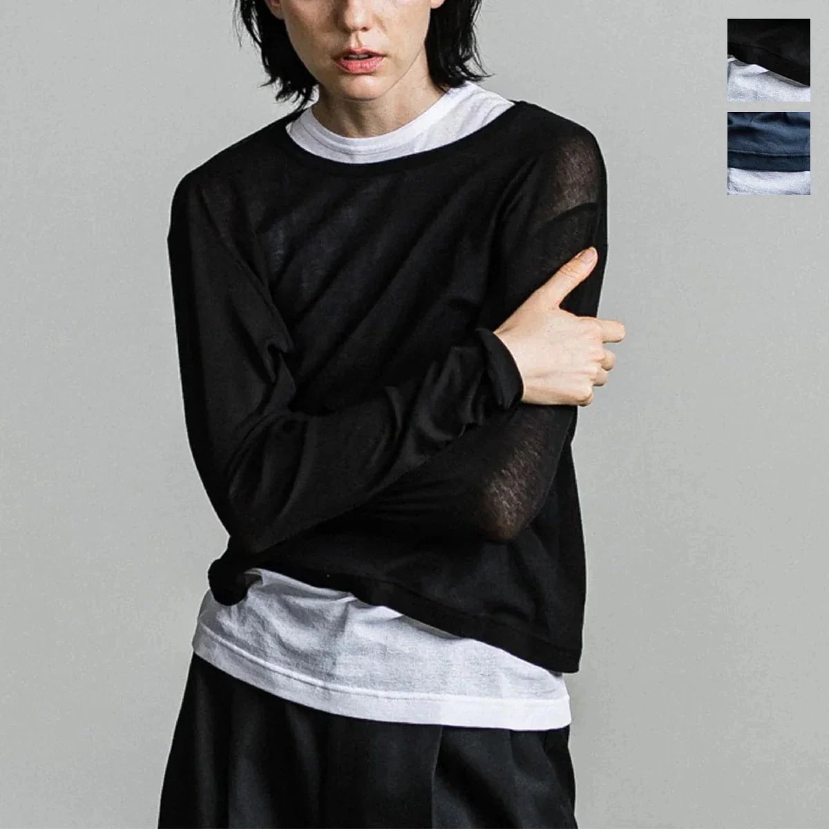 IHATOV イーハトーブ 2枚組カットソー Sheer layered Tshirt IH07-7P-82208 レディース ロンT×ノースリーブ セット シ 【mega】