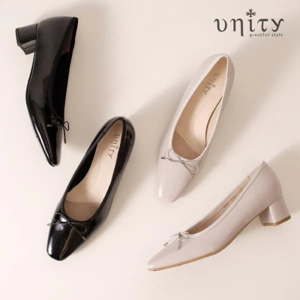 unity ユニティ バレエパンプス レディース レインパンプス ミドルヒール スクエアトゥ パンプス 8146 ワイズ 2E リボン 4センチヒール セール 8,704円