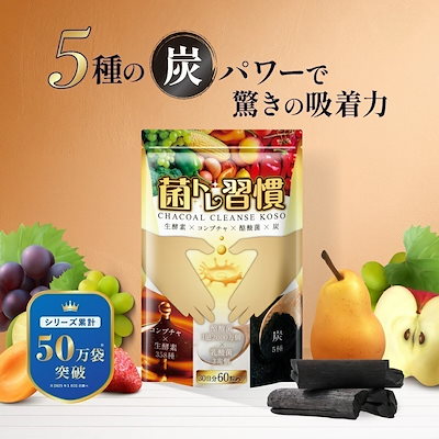 他サイト： チャコール クレンズ 酵素 炭 吸着 酪酸菌 腸活 サプリ 腸内 フローラ 食物繊維 乳酸菌 オリゴ糖 ラクトフェリン ガセリ菌 炭酵素菌 30日分 一日2粒目安の商品画像