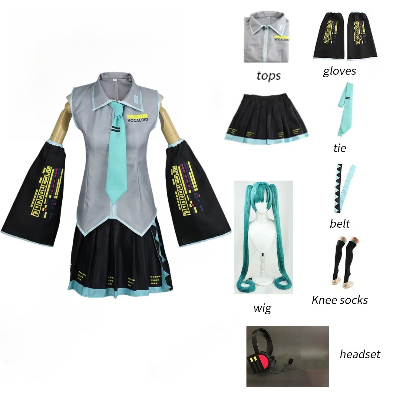 二次元アニメロールプレイ衣装 バーチャルアイドルコスプレセット Hatsune Miku