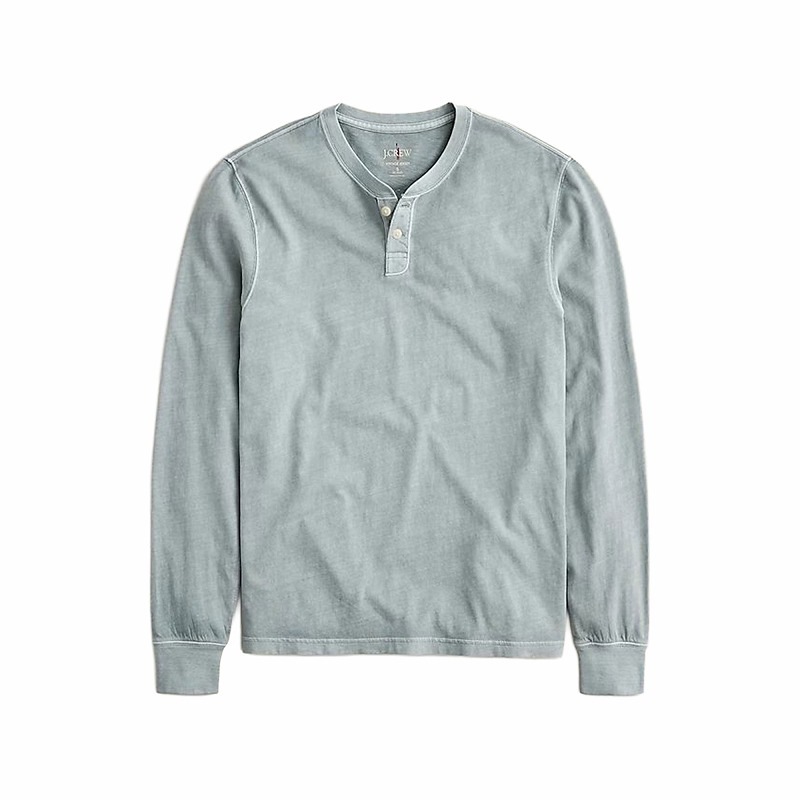 メンズ リラックスフィット 長袖 ヘンリーシャツ ヴィンテージ ブルーグレー