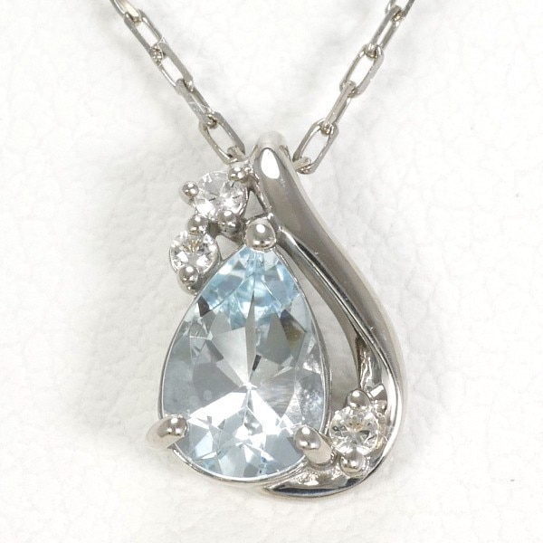 4℃ K10WG ネックレス アクアマリン ダイヤ 総重量約1.2g 約39cm ジュエリー 中古