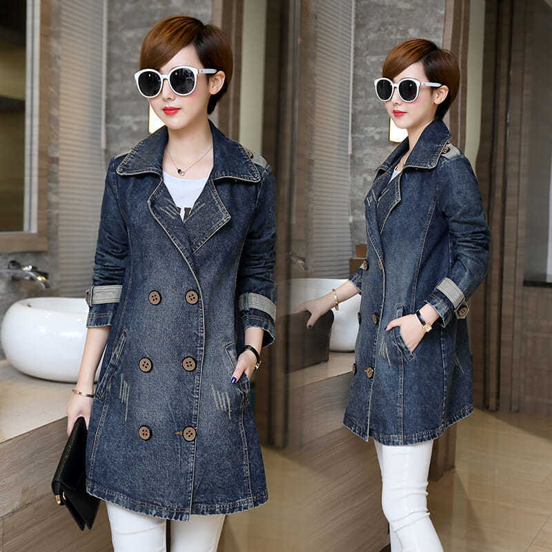 [90-200ジン]大きいサイズゆったりデニムジャケット女性2025春秋ファットMMミディアムロングデニムウインドブレーカーレディース