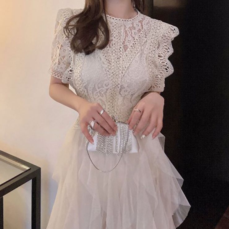 クラシックレースチュールワンピース パーティードレス 結婚式 ワンピース フォーマル 披露宴 卒業式 入学式 発表会 二次会 20代 30代 40代 大人