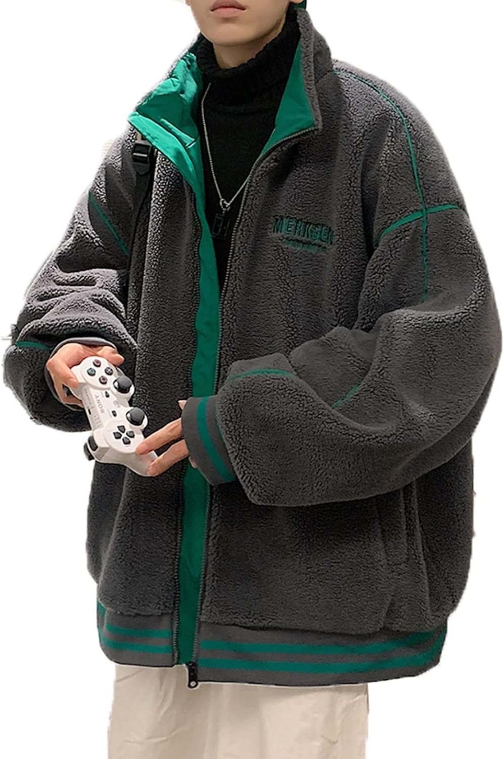 ジップアップジャケット 重ね着風 メンズ レディース フリース ボア 秋冬着 スタジャン ウインドブレーカー 男女通用 ヒップポップ 綿服 ショートコート 防寒着