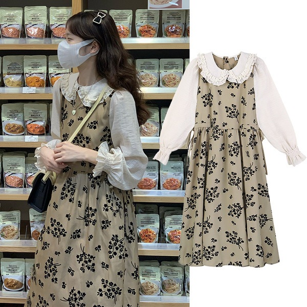 【送料無料】マタニティ ワンピース ドールカラー 花柄 ガーリー 襟付き フラワー レディース