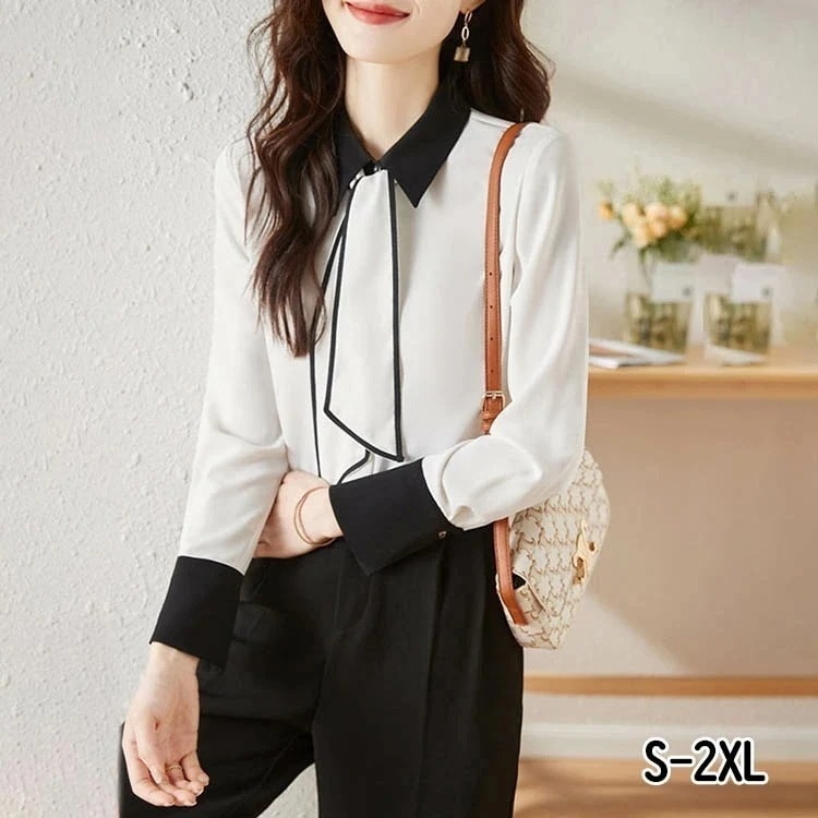 【2025新作】ブラウス レディース 秋冬 綿 無地 シャツ 長袖 オフィスカジュアル おしゃれ 50代 40代 30代 ボウタイブラウス 上品 大人可愛い 着やせ きれいめ 通勤OL