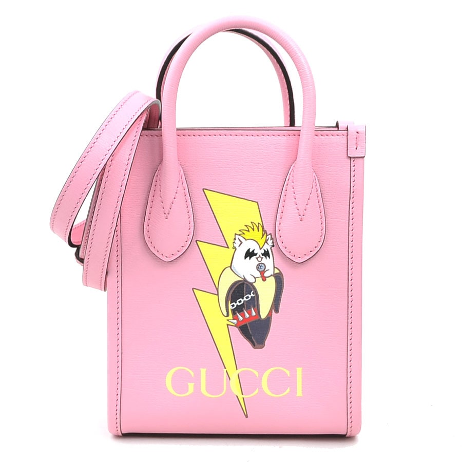 グッチ GUCCI ハンドバッグ ショルダーバッグ ばなにゃコラボ レザー ピンク レディース 671623 r10639a