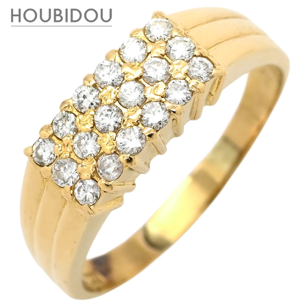 リング 指輪 ダイヤモンド 0.32ct イエローゴールド K18 Au750 YG パヴェダイヤ 一文字 13号【中古】
