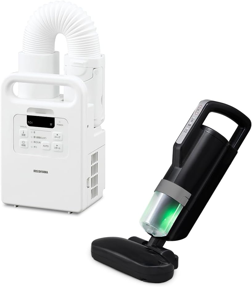 布団乾燥機+布団クリーナー セット FK-EC1-W ホワイト 布団クリーナー ブラック たたきヘッド 約6,000回/分 温風機能 AZ-IC-FAC2-B