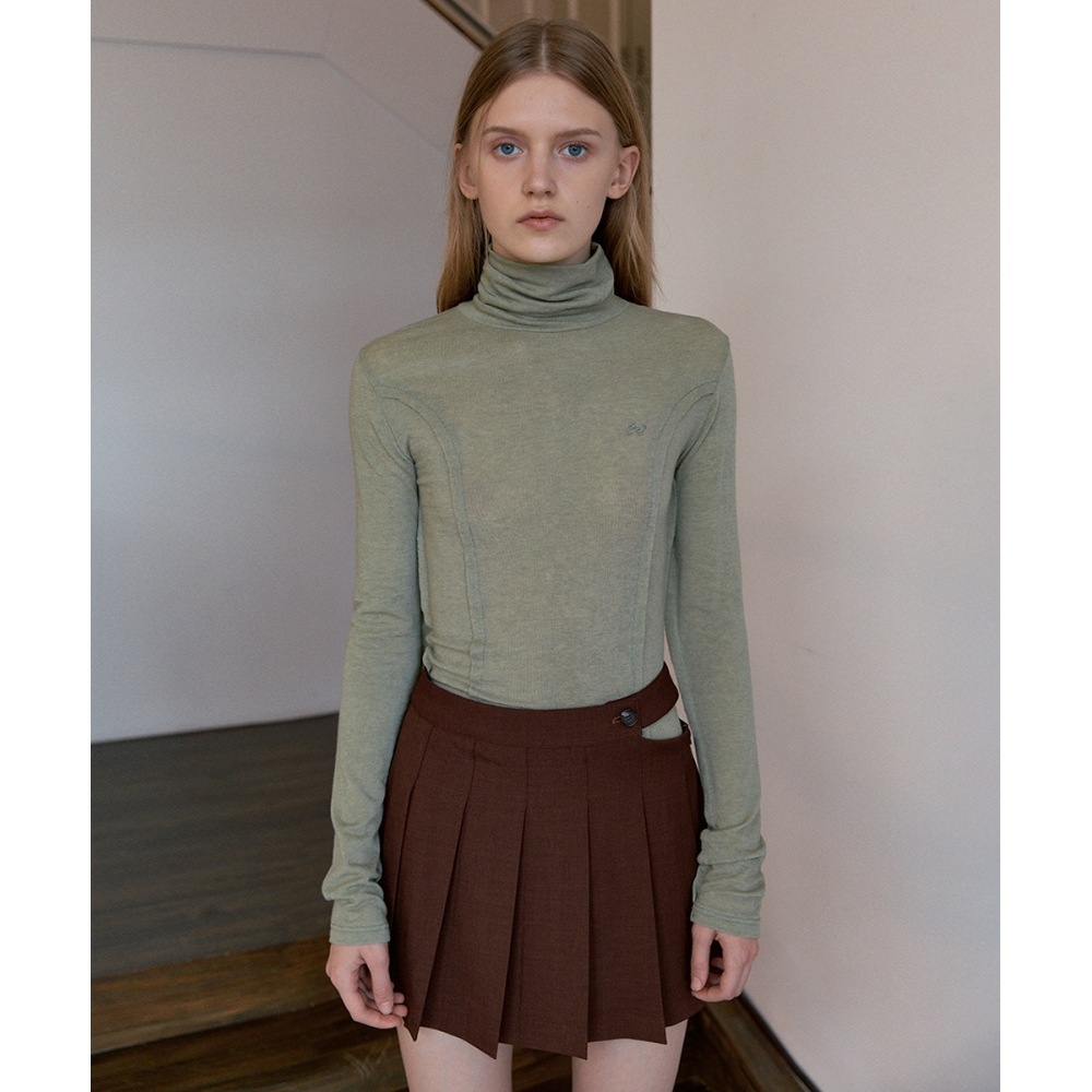 SINOON カットアウトプリーツミニスカート (ブラウン)