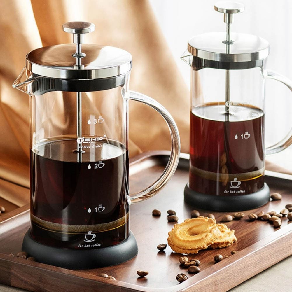 コーヒー メーカー フレンチプレス コーヒープレス ティーポット ステンレス ガラス製 耐熱 分解洗浄 350ml 600ml 800ml 1000ml スタンダード ホワイト 計量 手動式