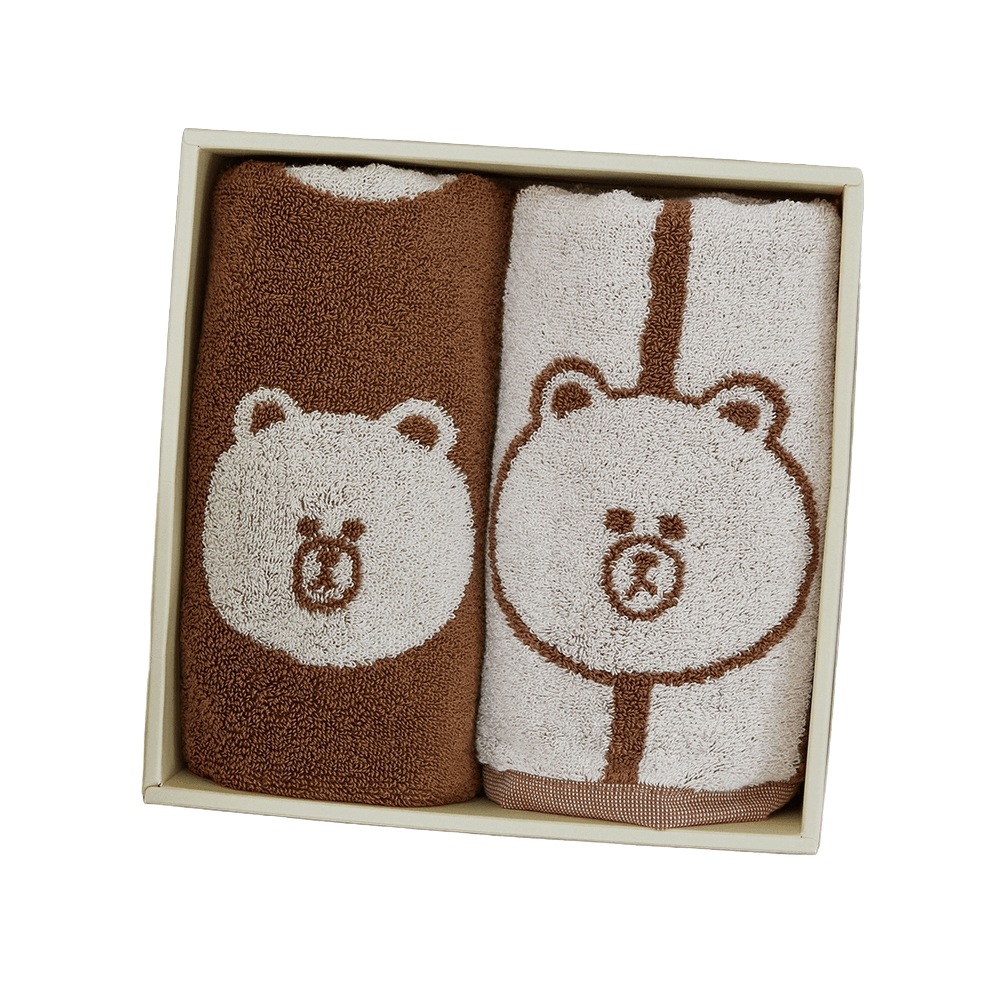 ラインフレンズ 松月 ブラウン ベーシック タオル 2P セット (ブラウンアイボリー)