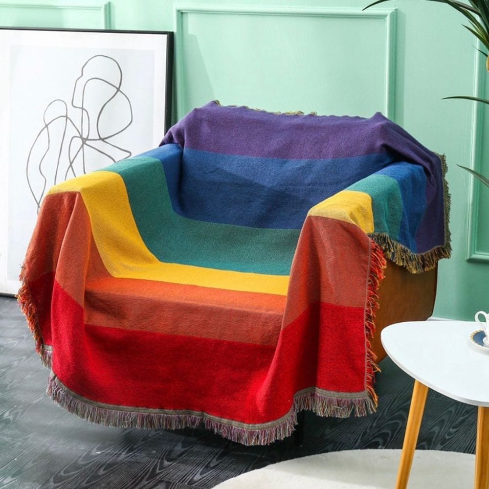 ソファカバー 多機能 レインボー ブランケット フリンジ おしゃれ かわいい マルチカバー 130 160 インテリア ギフト プレゼント