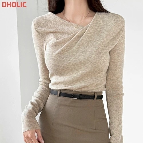 ドレープアンバランスネックスリムニット・1936585