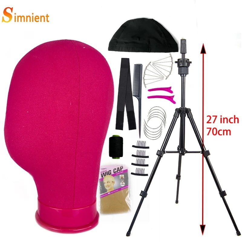 マネキンヘッド キャンバスブロック 調整可能なヘッド かつらディスプレイ用の三脚付き 23red with 70cm