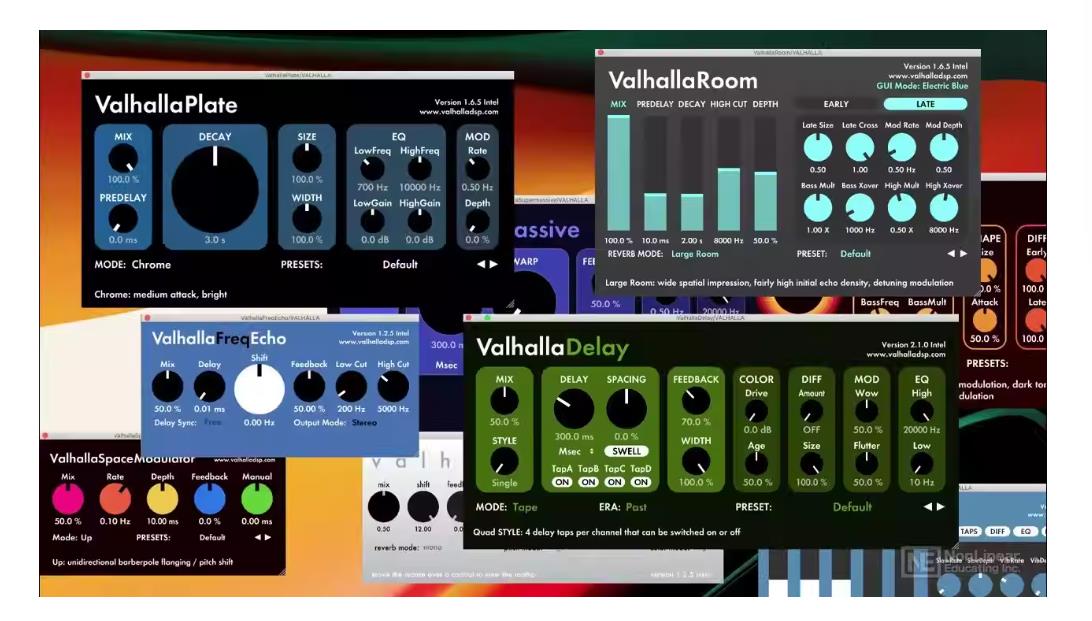 9個のプラグイン最新版Valhalla FreqEcho Delay Plate Room Shimmer SpaceModulator Supermassive DSPフル残響プラグイン遅延エフェク