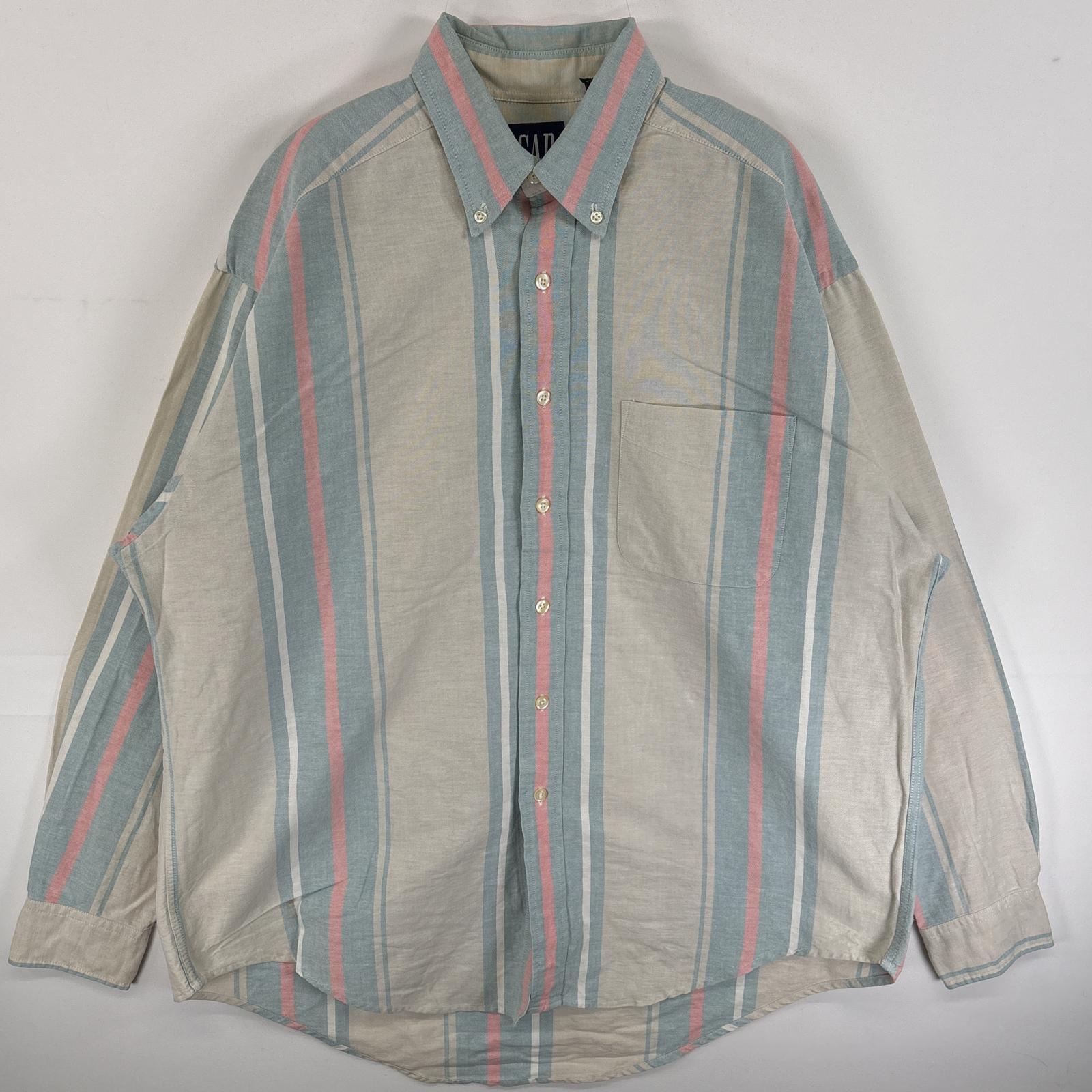古着 90s/90年代 長袖Tシャツ オールドギャップ 厚手 ボタンダウンシャツ M ベージュ系 マルチカラー メンズ