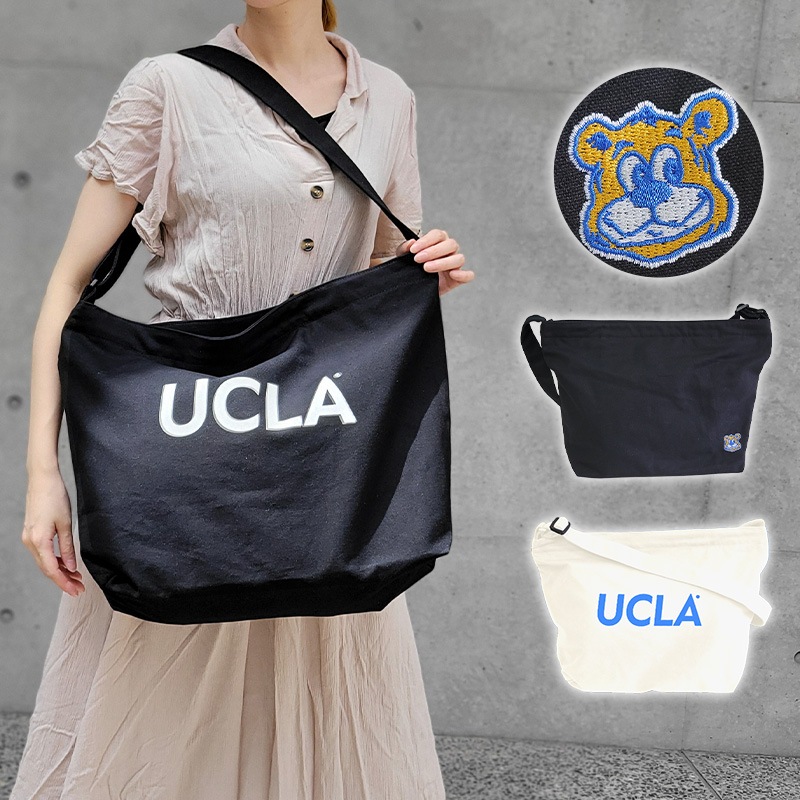 大容量 刺繍入り ショルダーバッグ コットン くま クマ B4 斜め掛け キャンバス 通勤 通学 メンズ レディース ホワイトブラック