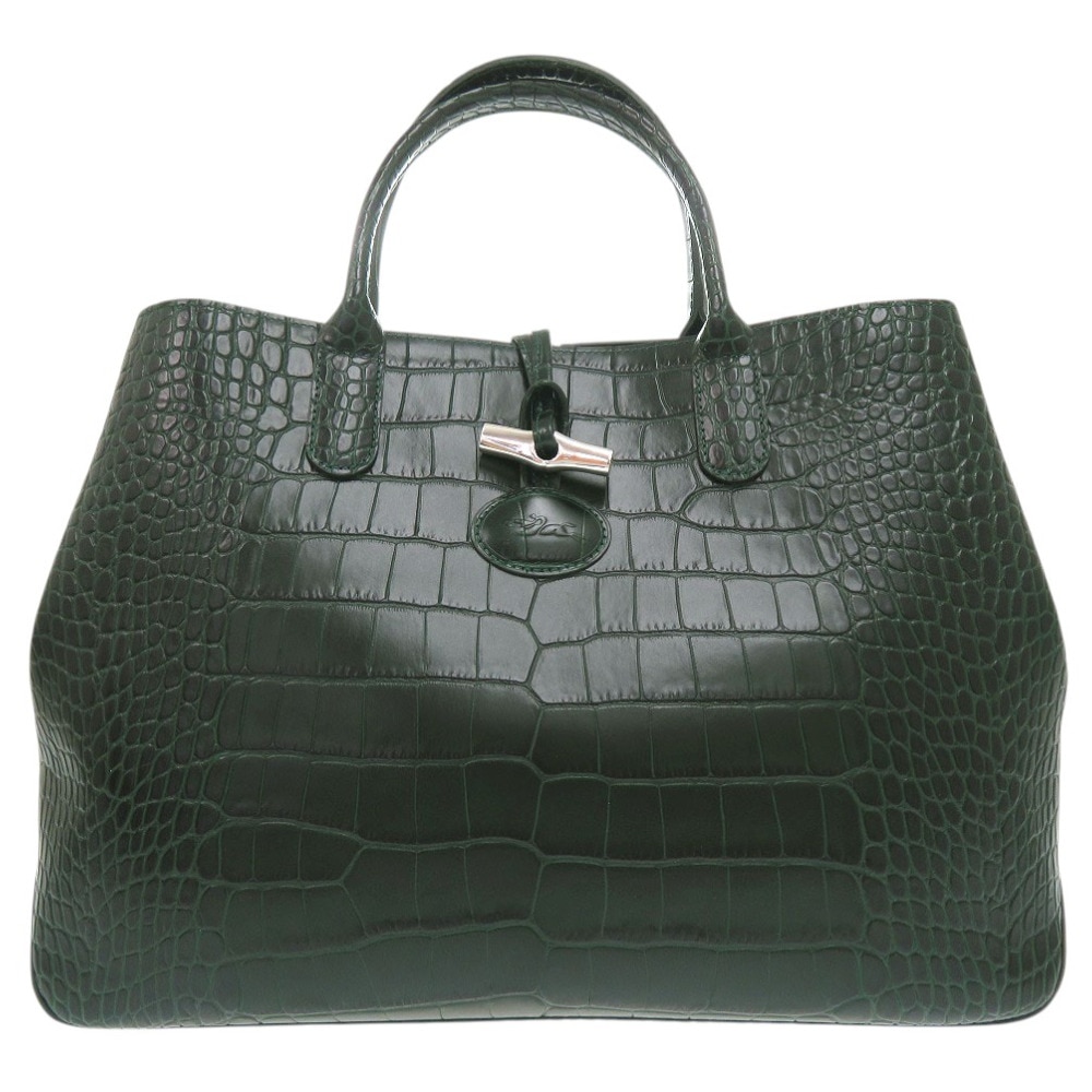 新品同様 クロコ調 クロコ型押し 大容量 A4収納 ロゾ ハンドバッグ レザー/レザー グリーン 0495【中古】 レディース