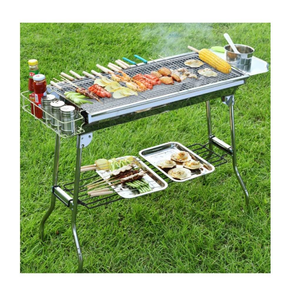 SeatheStars アウトドア コンロ バーベキュー 折りたたみ 大型 軽量 組立不要 ステンレス 焼き網幅73cm 大人数 持ち運び 焼き網2枚付属 調味料ラック付き