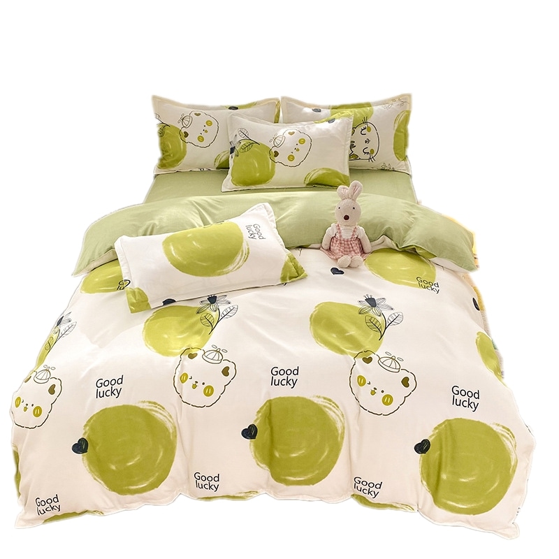 快適4点セットプリント寝具プリントベッドヘッド笠枕カバー緑白サイズM点セット4点セット150*200 cmベッド笠200*230 cm枕カバー48*74 cmx 2