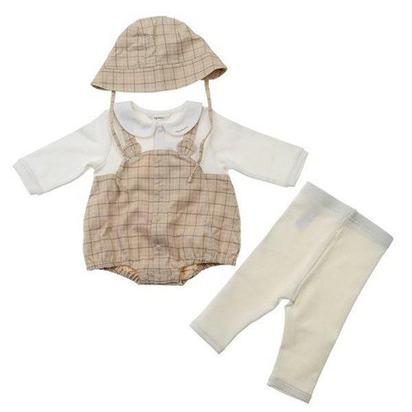 01S727901 ガブチェックボディスーツセット帽子