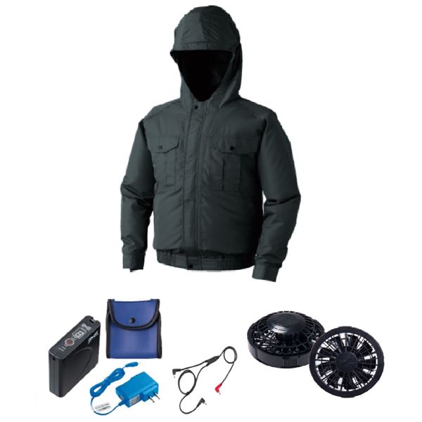 KU90810 空調服 ポリエステル製フード付 FAN2200B/LISUPER1 チャコール 3L