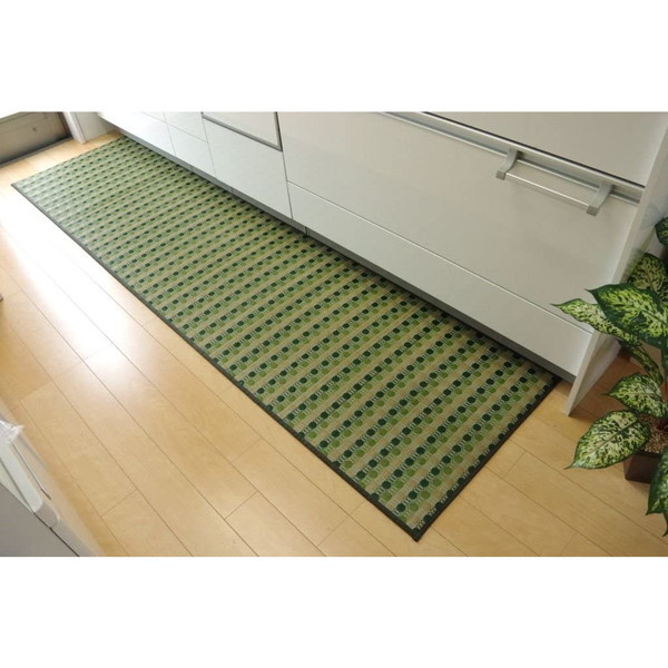 8230820 キッチンマット 240 い草ドット柄 グリーン ドロップ 約43240cm 滑りにくい加工【沖縄北海道離島配送不可】 メーカー直送