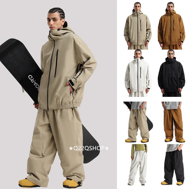 スノボウェア 4色 2025 2026 上下セット 耐水圧20000mm ジャケット パンツ 韓国風 メンズ レディース スノーボードウェア スノーウェア スキーウェア カーキ 黒コーヒー色ベージュ