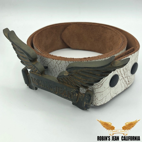 ロビンズジーン ベルト 07-01 ROBINS JEAN メンズ レディース レザーベルト ビンテージ ホワイト ウイング バックル アンティーク ゴールド ロビンジーンズ safari