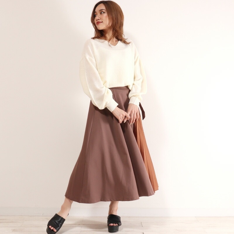 バルーン スリーブ キーネック ハイゲージ ニット ニットソー トップス ゆったり 2005/レディース 春新作ワンピースチュニック結婚式ドレス等/ /春 防寒対策 花粉 新生活 温感 プレ