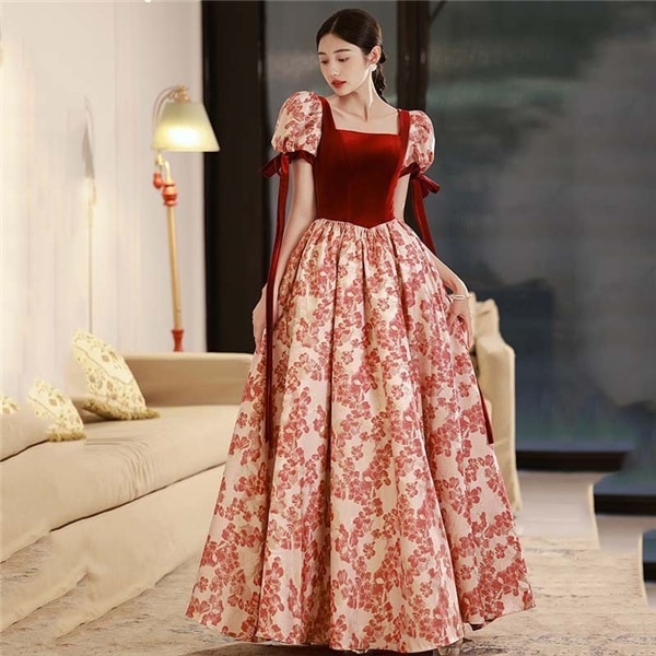 ワンピースドレスドレス20代 大人 結婚式 フェミニン レッド 3L ピアノ 誕生日会 赤 卒業式 体型カバー エレガント ステージ 演奏会 30代 ロングドレス 母親 袖あり 謝恩会 大きいサイ