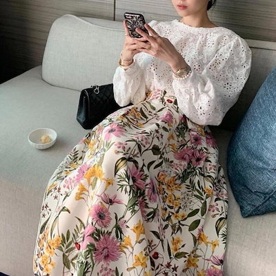 レディース スカート 花柄スカート 花柄 ボタニカル マキシ丈 マキシ ロング丈 膝下