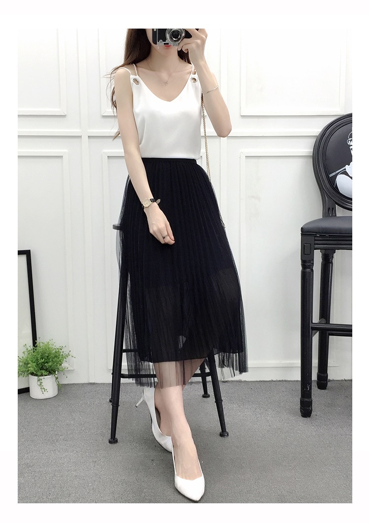 3126.ウエストゴムシフォンプリーツスカート（ブラック）