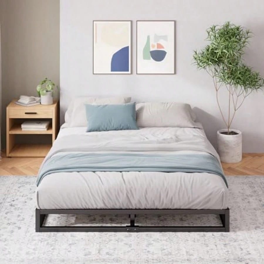 メタル ベッドフレーム ダブル 6in 木製 すのこ 静音 ベッド下収納 耐久性 通気性 ヘッドレス 頑丈 スチール 組み立て簡単 工具付き ジヌス
