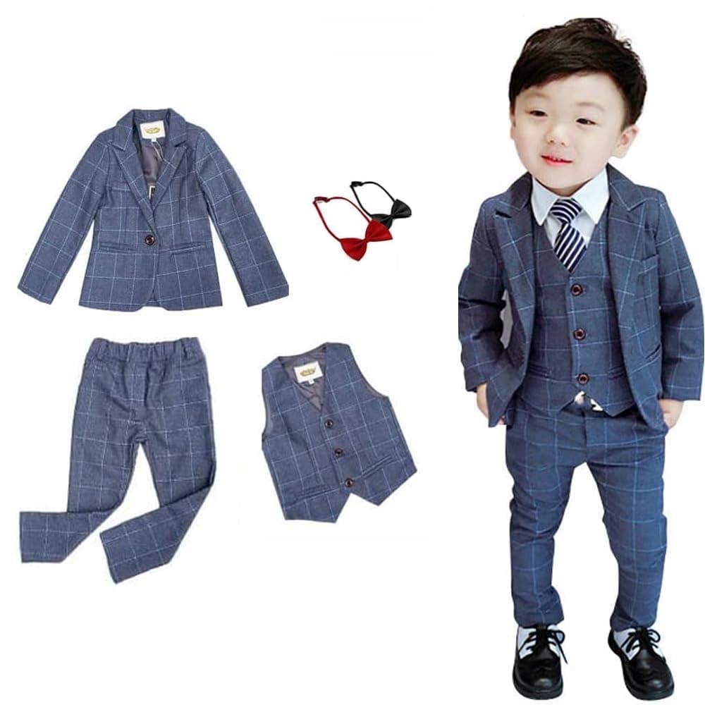 [ALICE] 男の子フォーマルスーツ キッズスーツ 子供服 スーツセット 4点セット ジャケットベストズボン 蝶ネクタイ おしゃれ かっこいい 入学式 七五三 卒業式 スリムタイプ 90-17